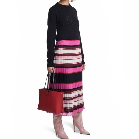 NEW VALENTINO GARAVANI STRIPED SILK MIDI SKIRT - Picture 12 of 13